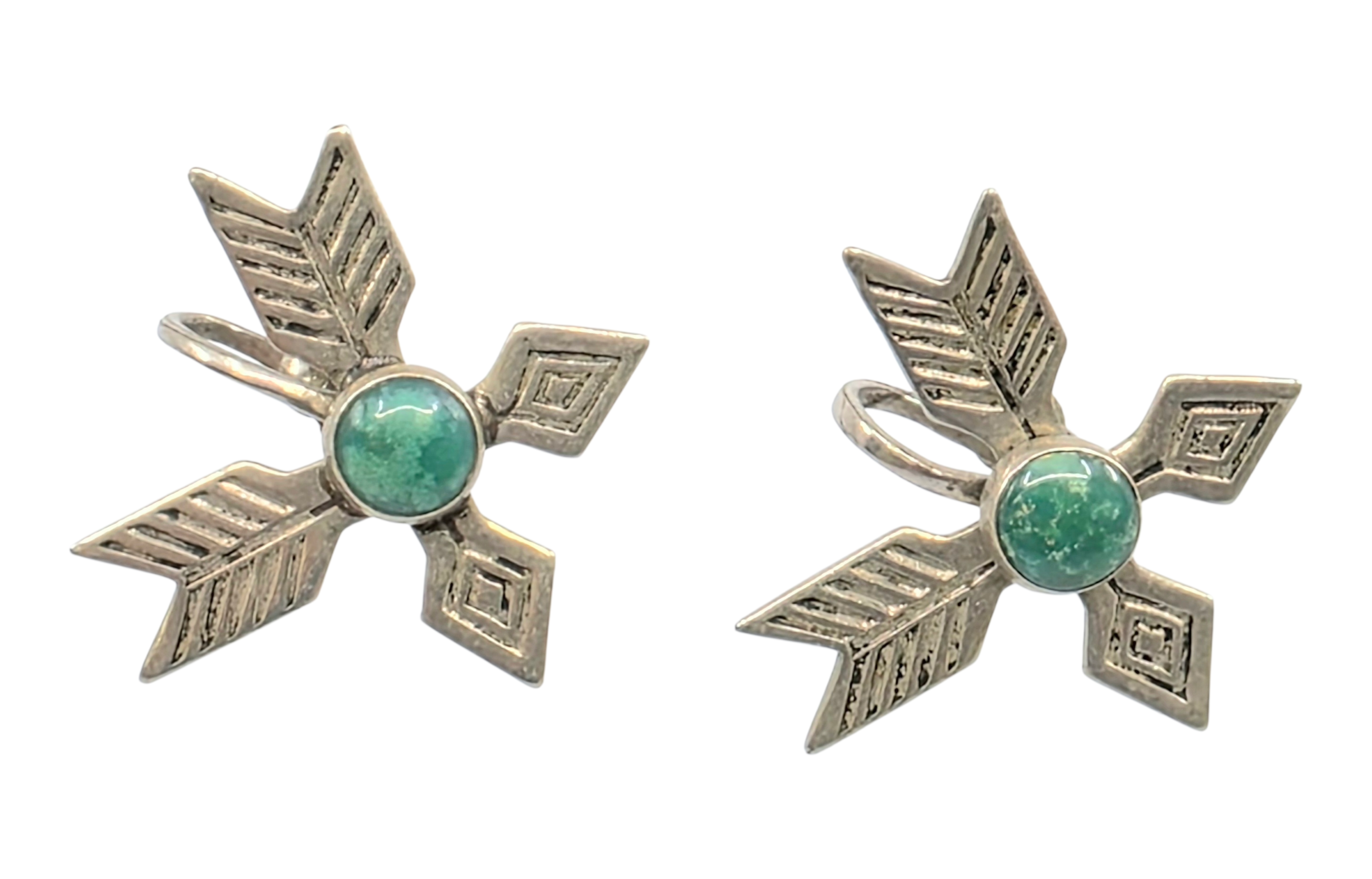 vintage sterling silver and malachite arrow screw-back earrings