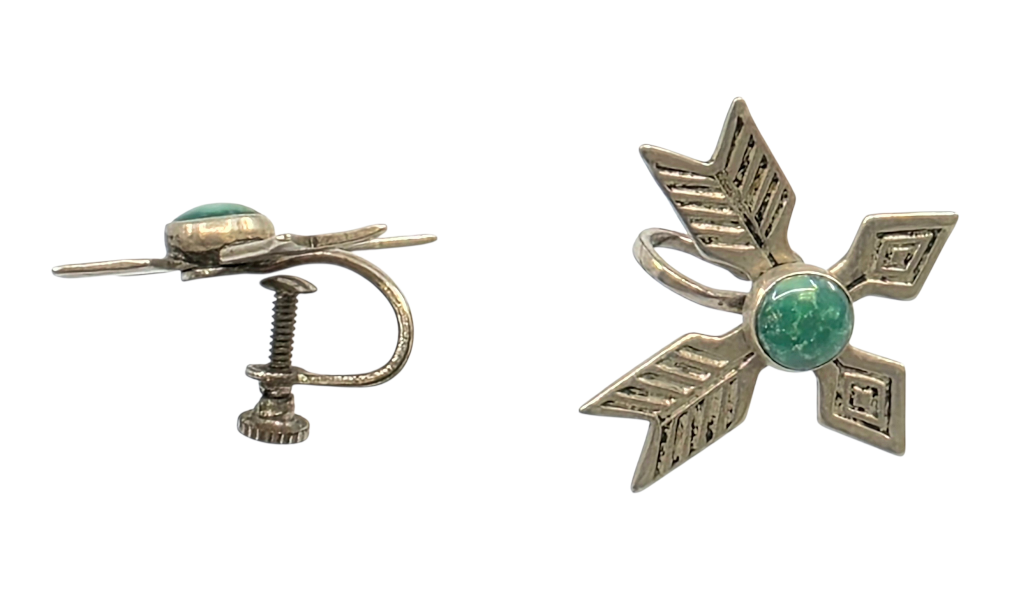 vintage sterling silver and malachite arrow screw-back earrings