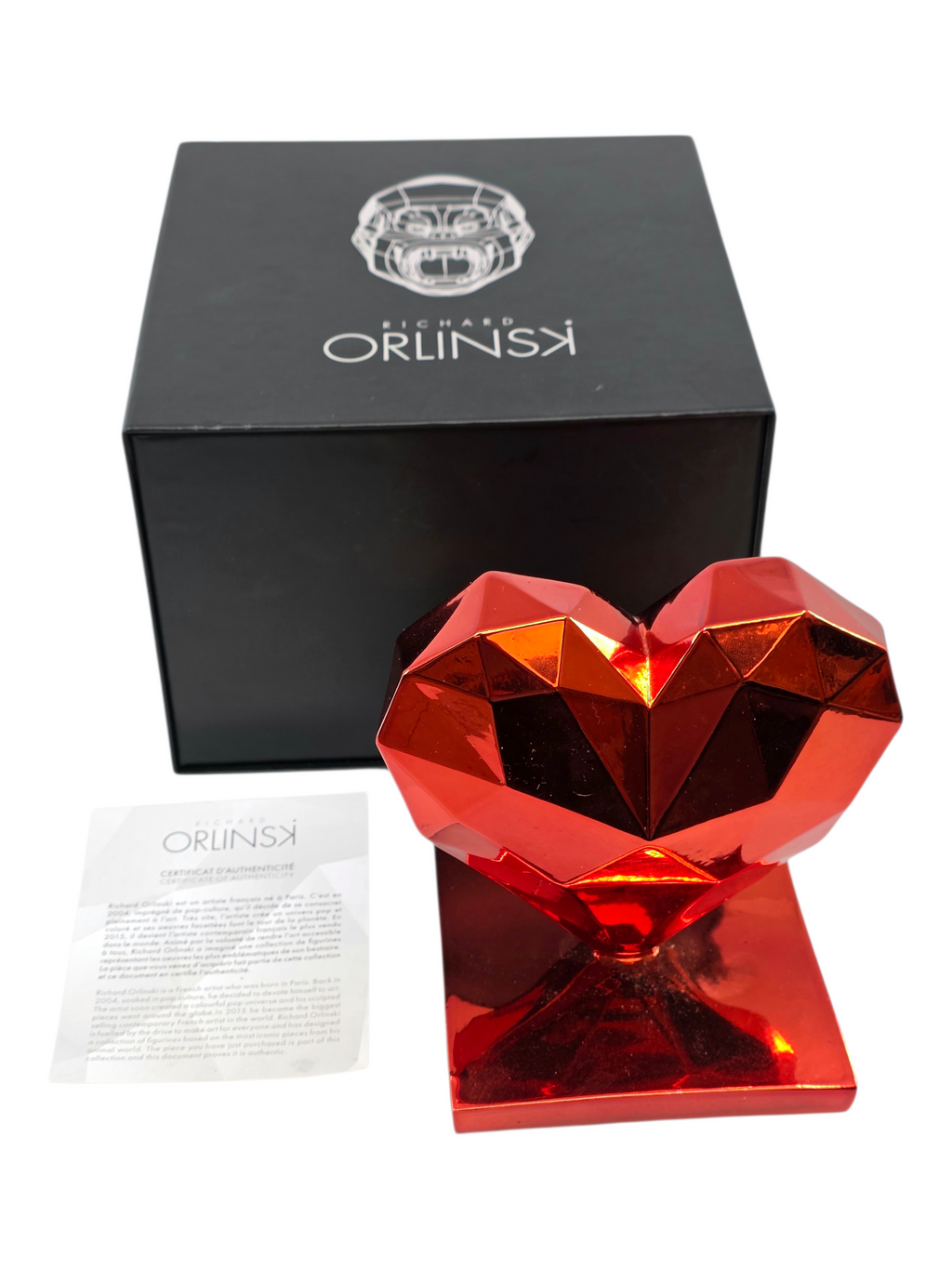 Richard ORLINSKI: Red Heart Chrome Red Heart Statue with Box and Certificate