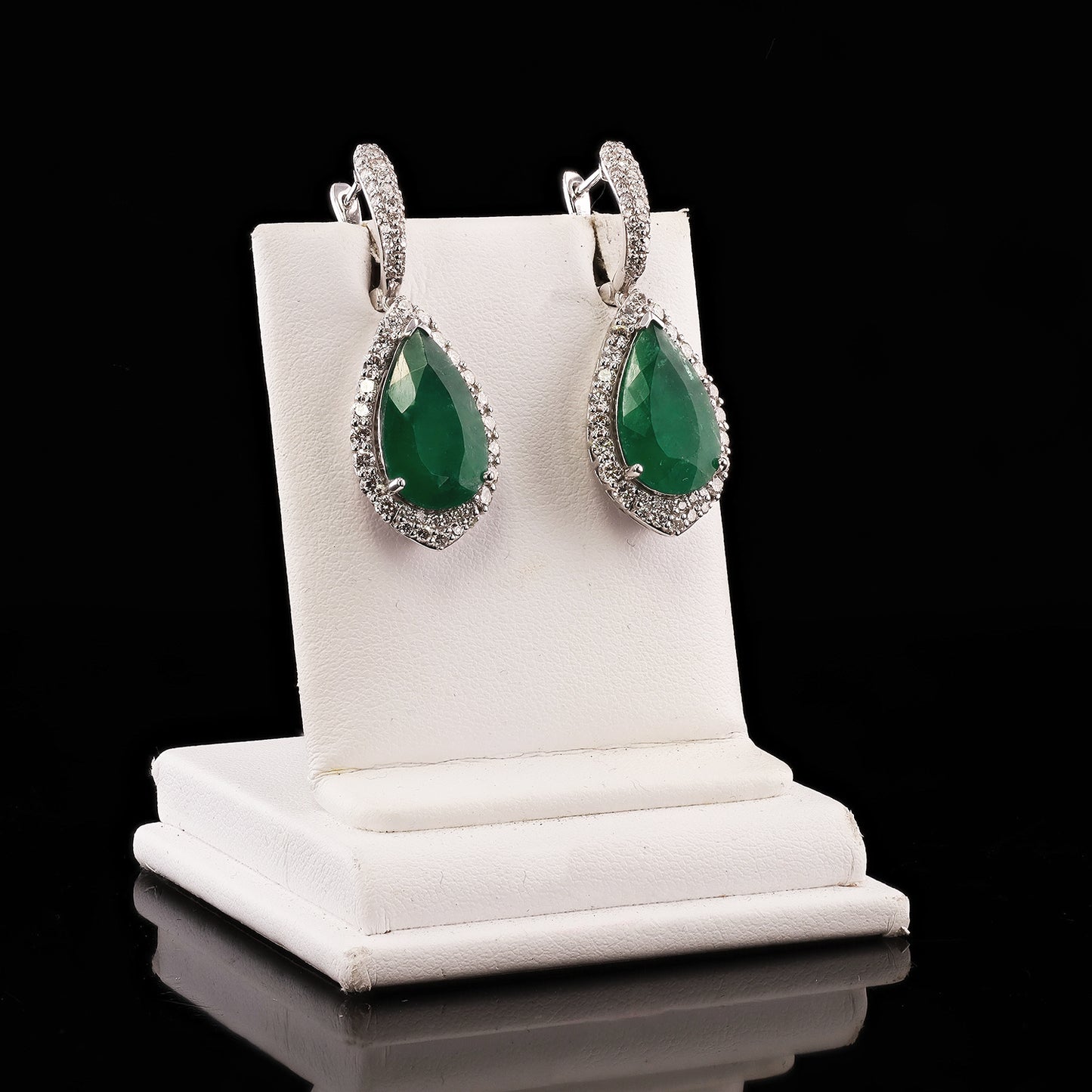 9.21ctw BRAZILIAN Emerald & 1.78ctw Diamond Platinum Dangle Earrings