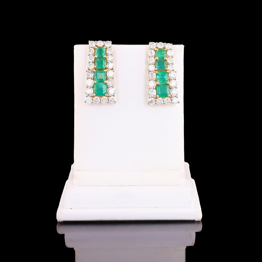 3.40ctw Emerald and 3.51ctw Diamond 14K Yellow and White Gold Earrings