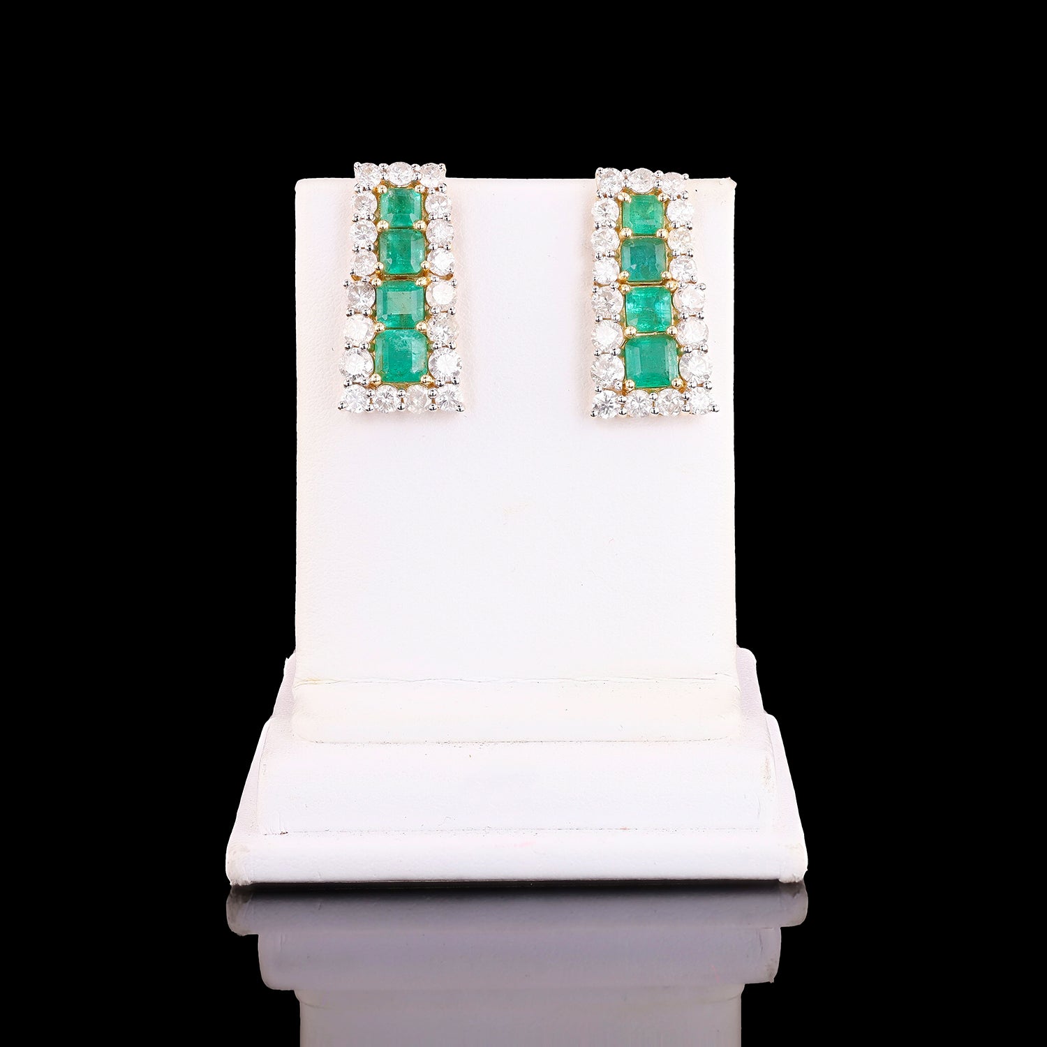 3.40ctw Emerald and 3.51ctw Diamond 14K Yellow and White Gold Earrings