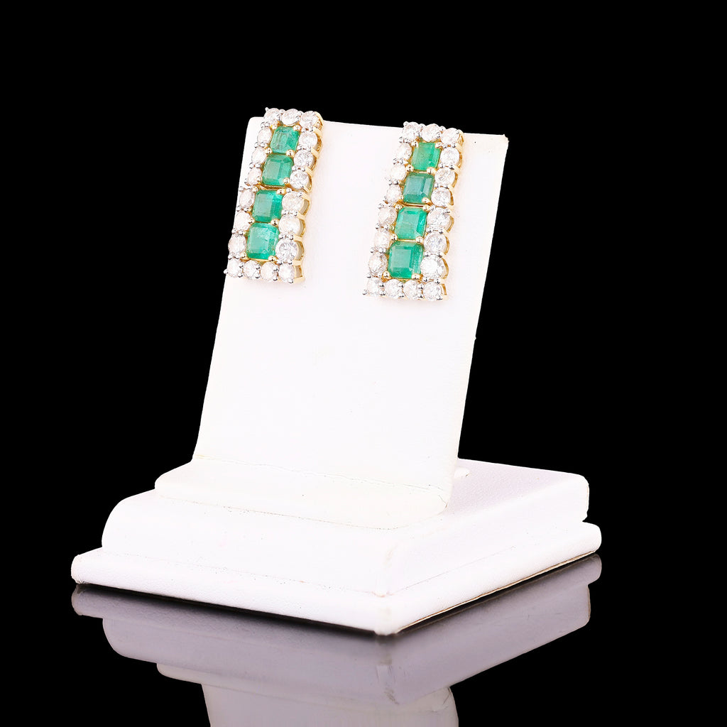 3.40ctw Emerald and 3.51ctw Diamond 14K Yellow and White Gold Earrings