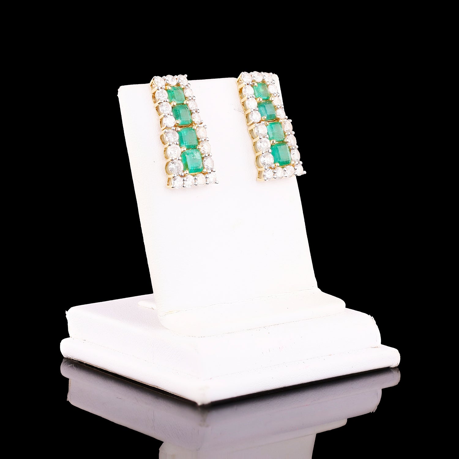 3.40ctw Emerald and 3.51ctw Diamond 14K Yellow and White Gold Earrings