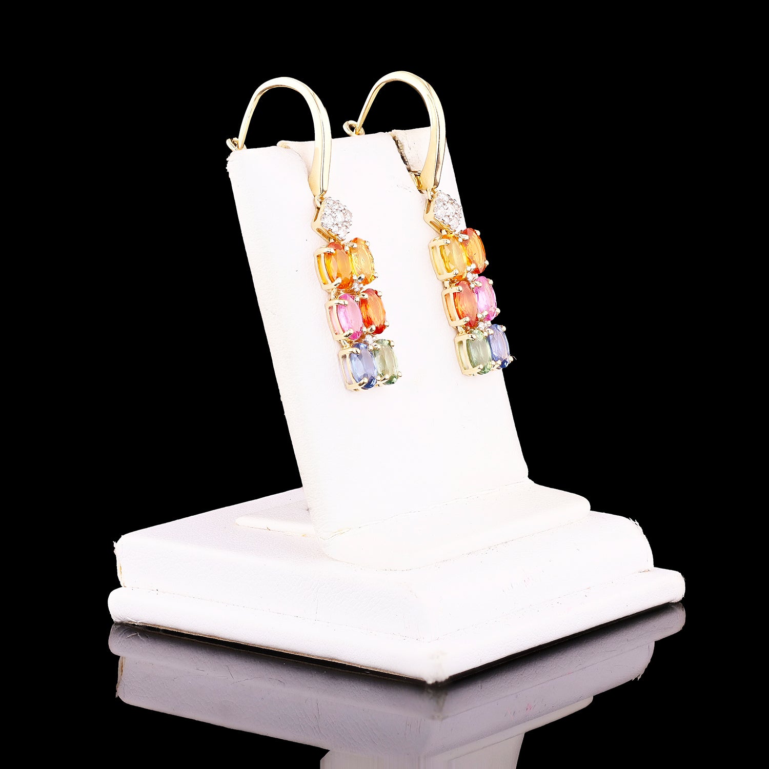 6.49ctw MultiColor Sapphire and 0.25ctw Diamond 14K Yellow Gold Earrings
