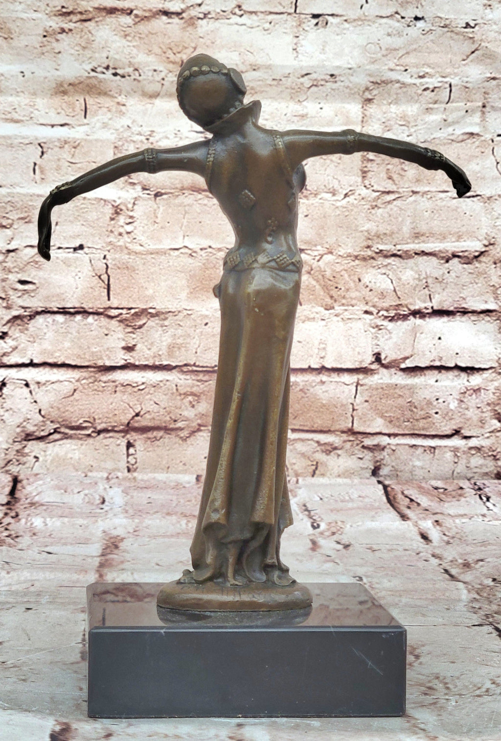 Chiparus Art Deco Bronze Dancer Sculpture with Outstretched Arms