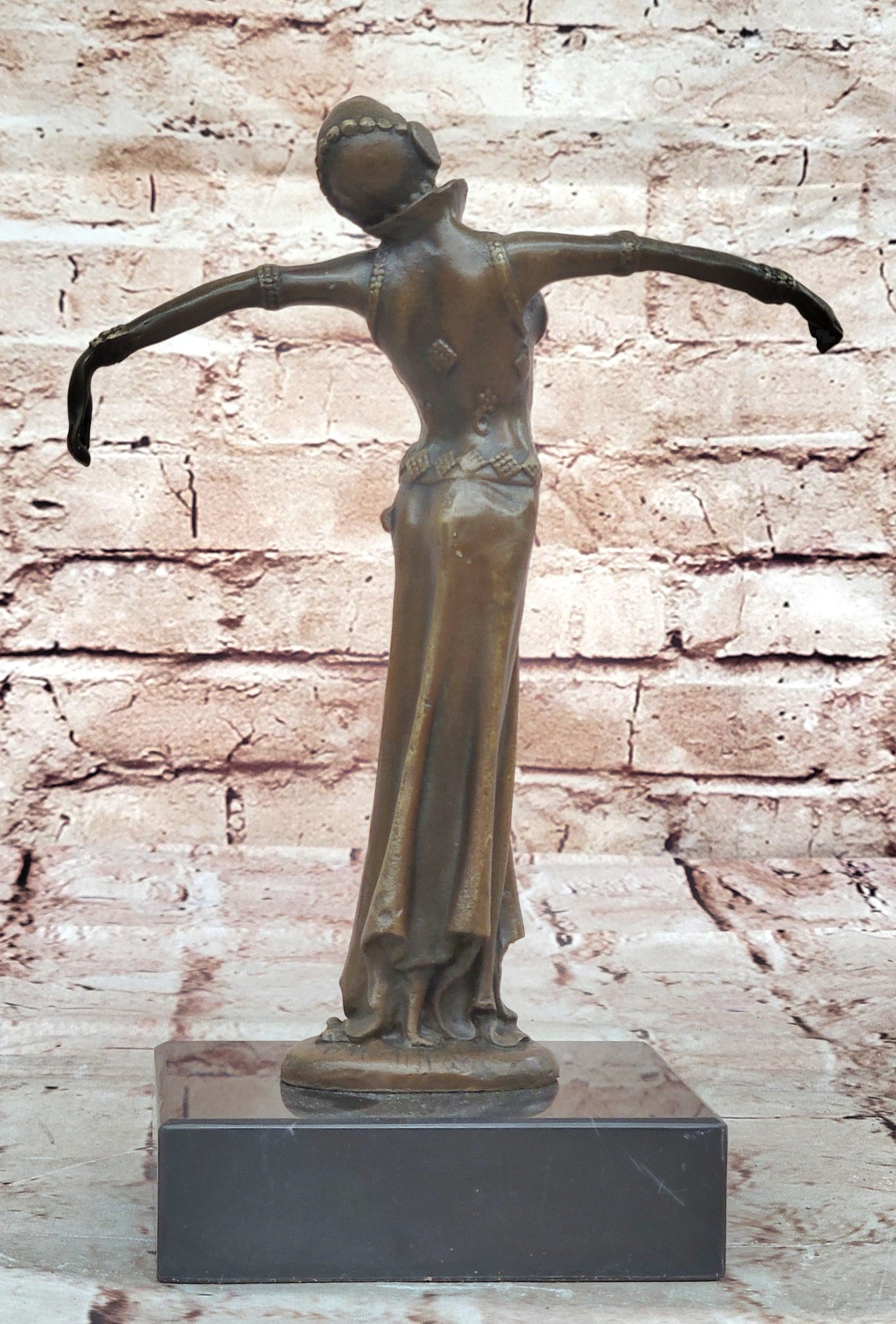 Chiparus Art Deco Bronze Dancer Sculpture with Outstretched Arms