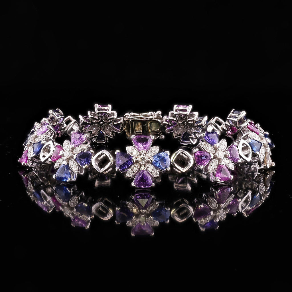 11.50ctw MultiColor Sapphire and 1.33ctw Diamond Platinum Bracelet (GIA CERTIFIED)