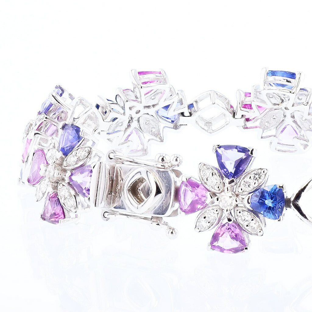 11.50ctw MultiColor Sapphire and 1.33ctw Diamond Platinum Bracelet (GIA CERTIFIED)