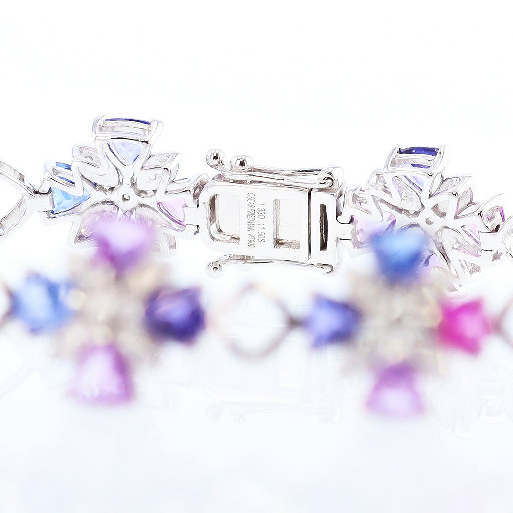 11.50ctw MultiColor Sapphire and 1.33ctw Diamond Platinum Bracelet (GIA CERTIFIED)