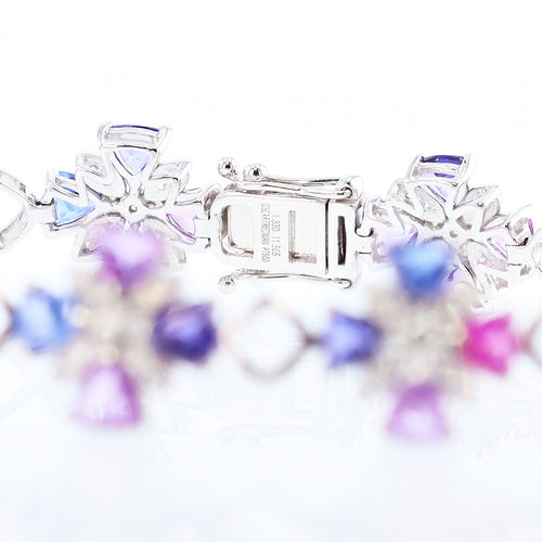 11.50ctw MultiColor Sapphire and 1.33ctw Diamond Platinum Bracelet (GIA CERTIFIED)