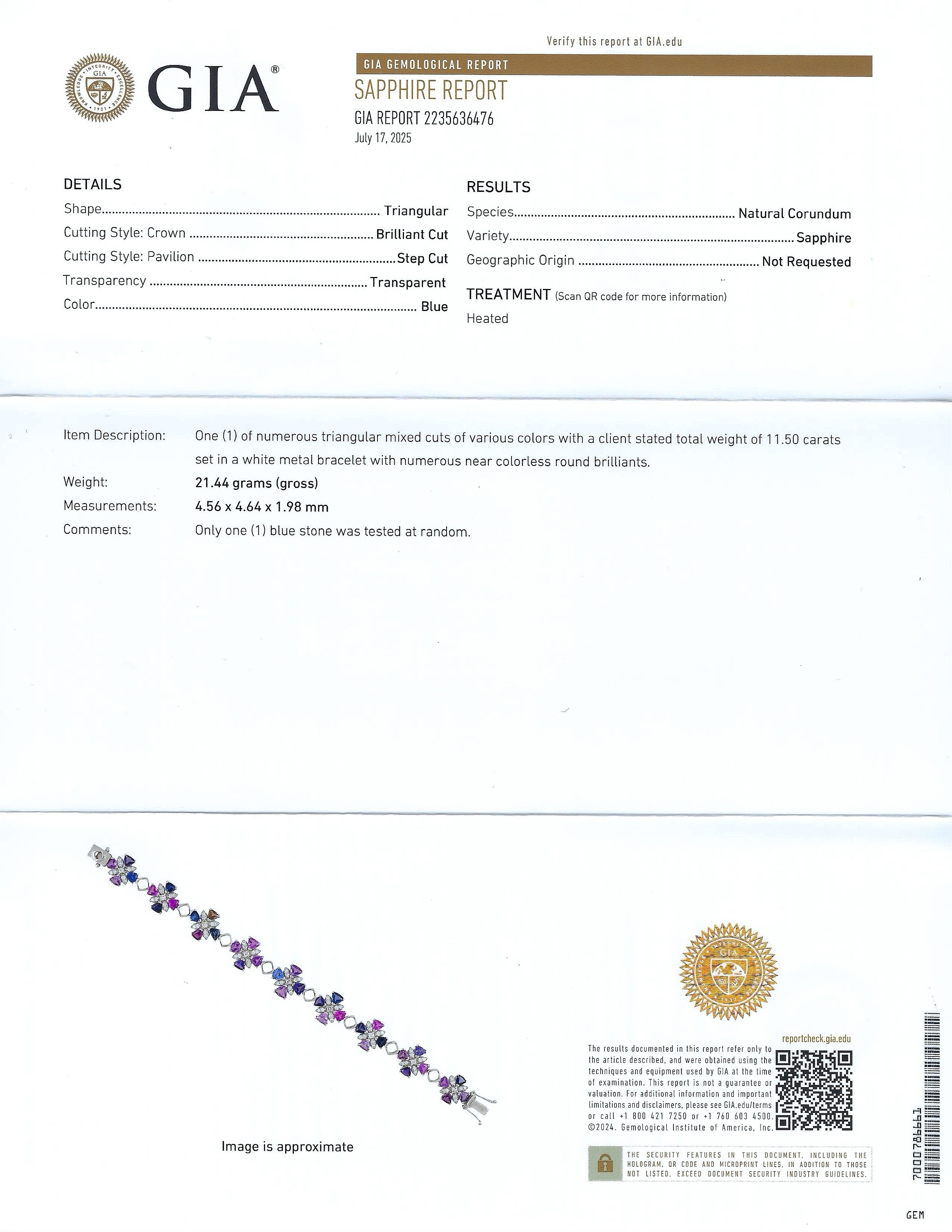11.50ctw MultiColor Sapphire and 1.33ctw Diamond Platinum Bracelet (GIA CERTIFIED)