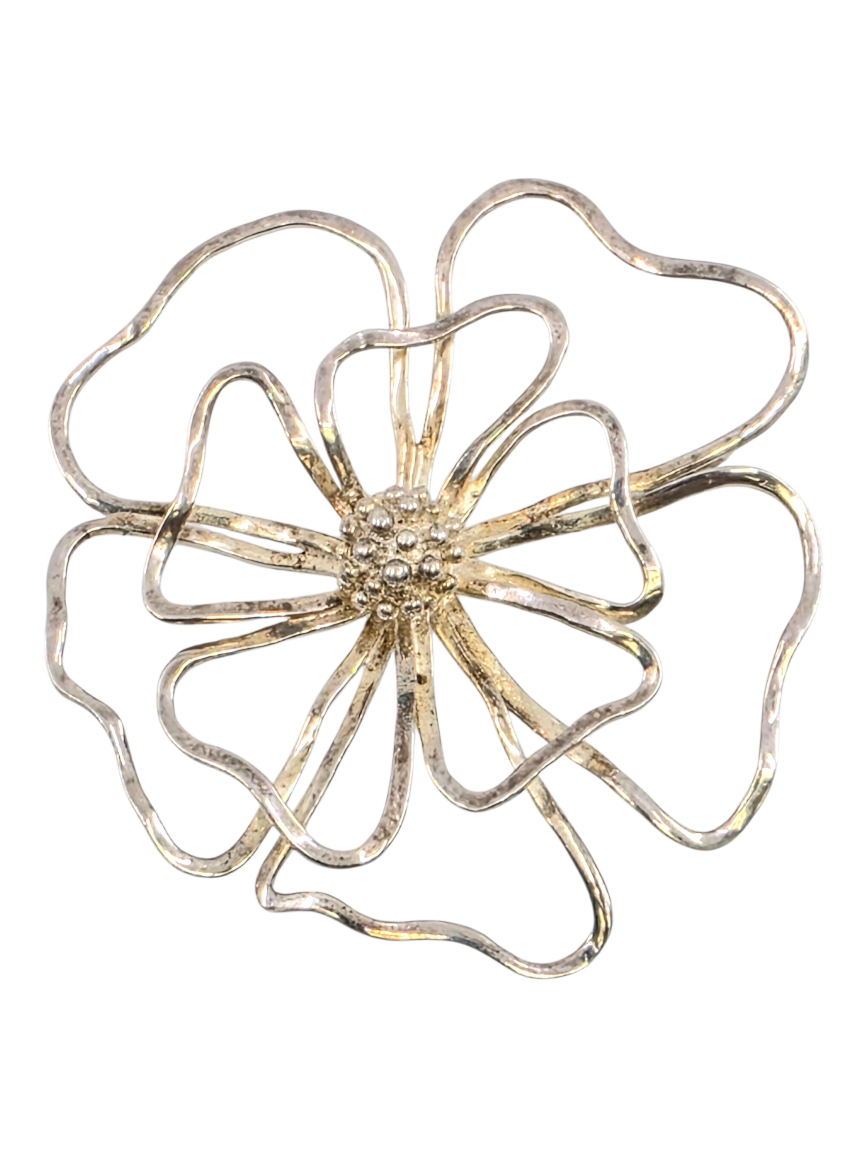 LARGE STERLING SILVER FLOWER BROOCH