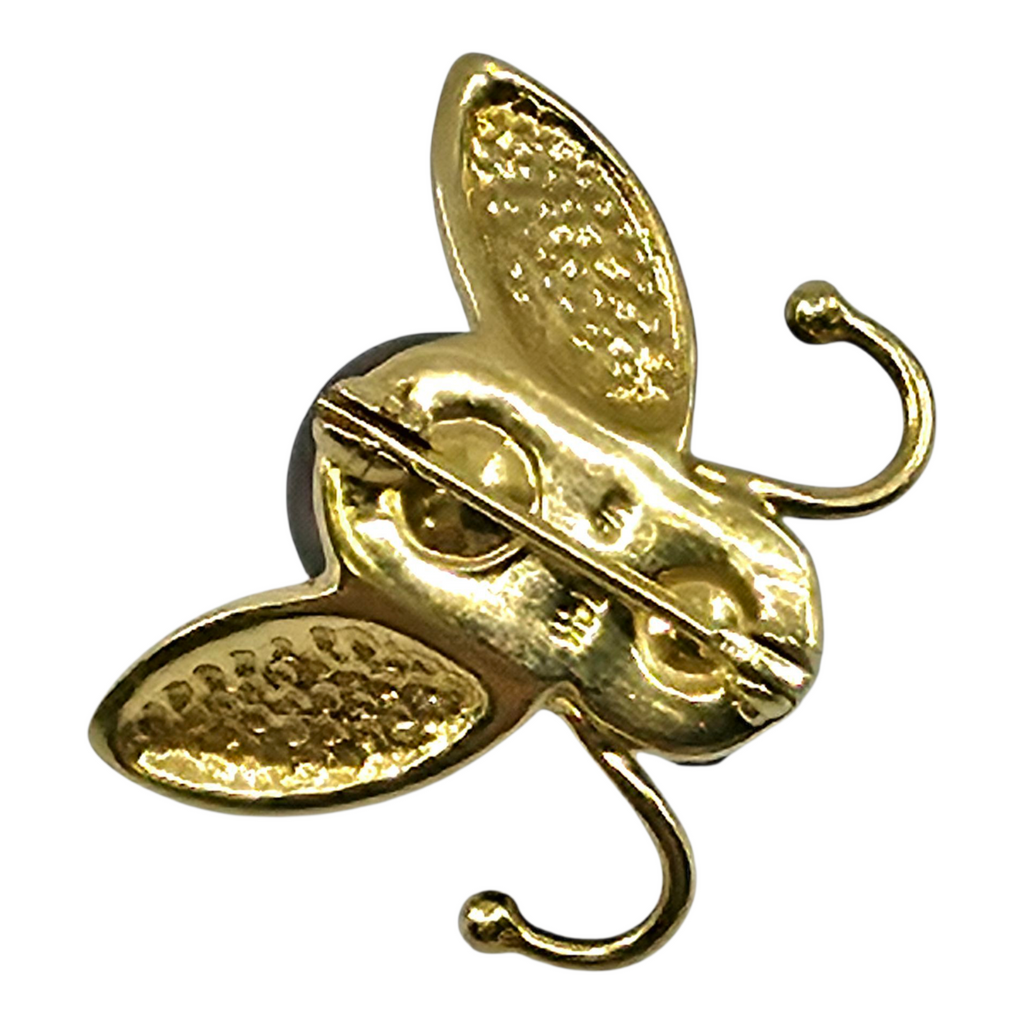 Vintage MB 14k yellow gold Bee south see pearls diamond brooch pin 7/8" x 1"