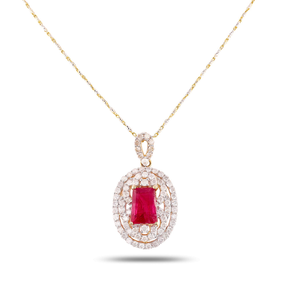 3.54ct Rubellite and 1.70ctw Diamond 14K Yellow Gold Pendant
