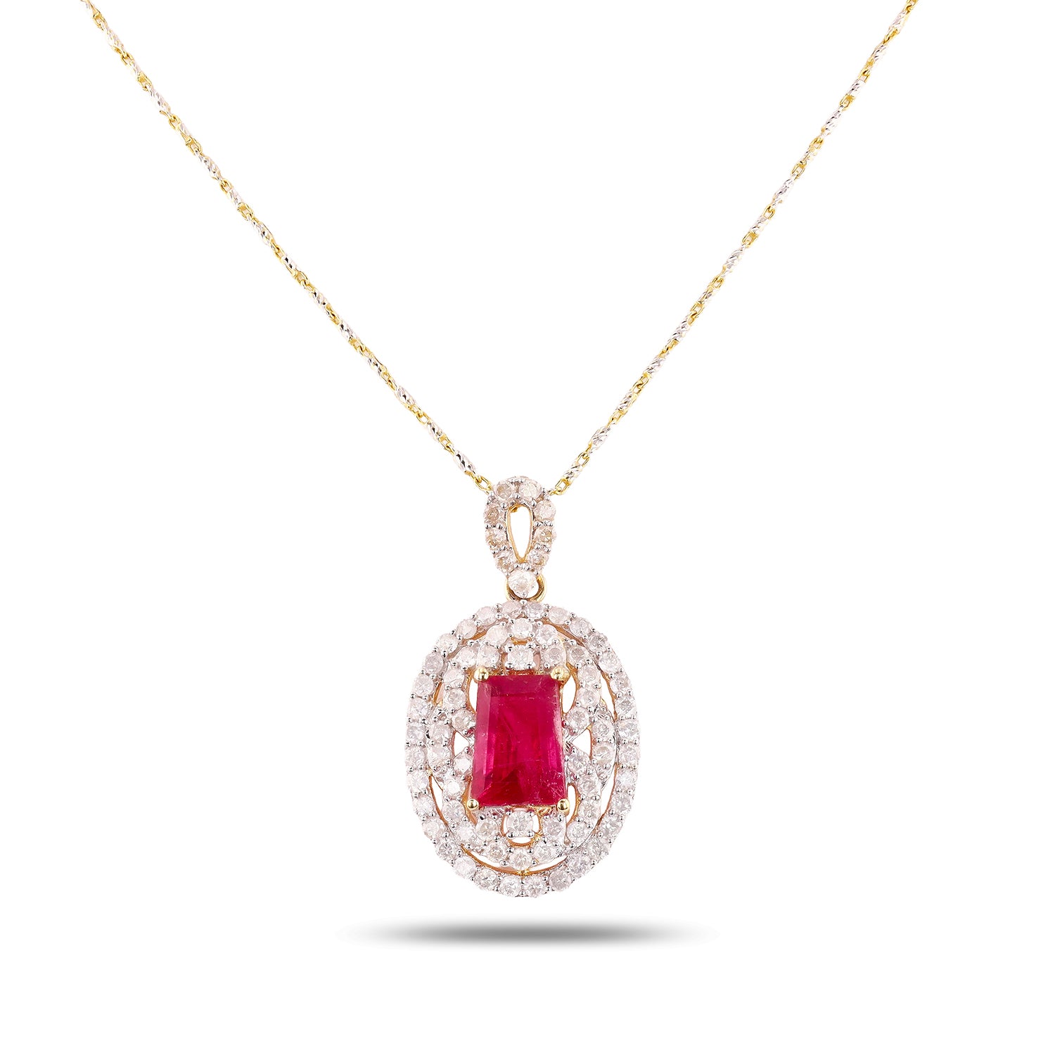 3.54ct Rubellite and 1.70ctw Diamond 14K Yellow Gold Pendant