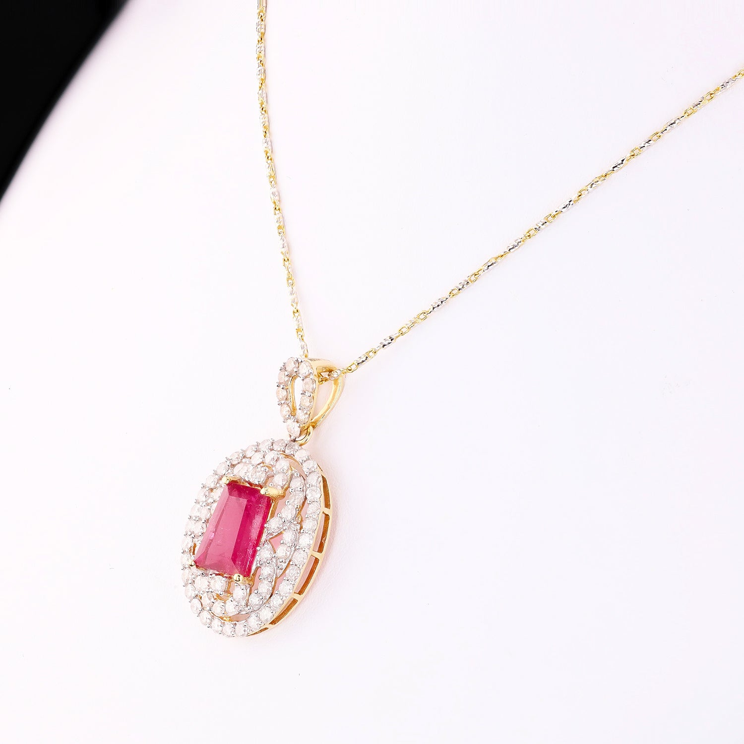 3.54ct Rubellite and 1.70ctw Diamond 14K Yellow Gold Pendant