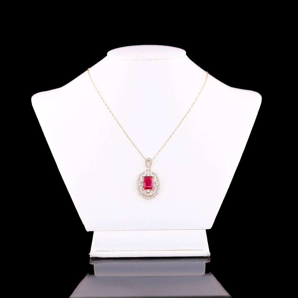 3.54ct Rubellite and 1.70ctw Diamond 14K Yellow Gold Pendant